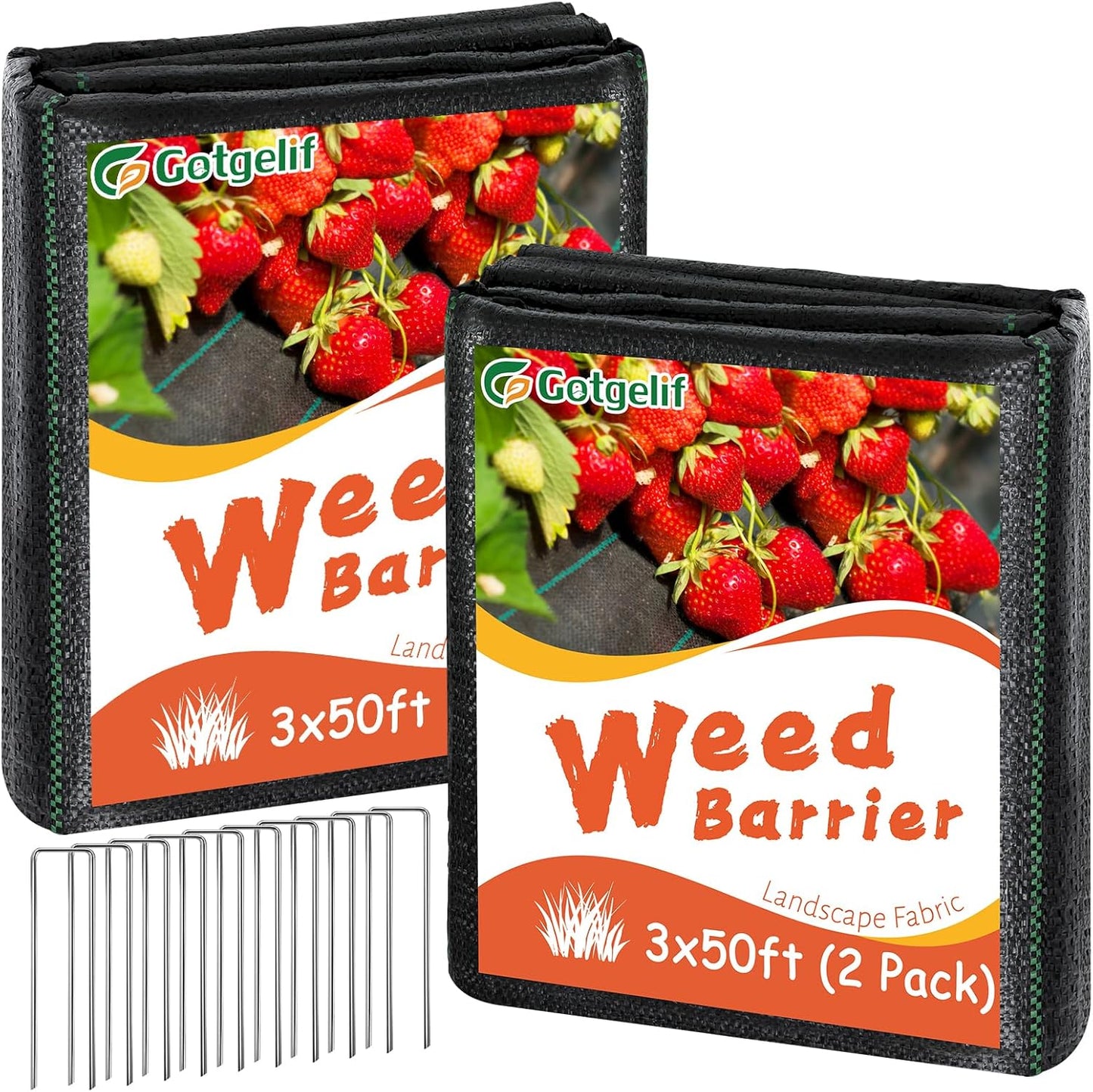 3ft x 100ft Weed Barrier Landscape Fabric, 3.2oz Heavy Duty Woven Geotextile with 20 U-Shaped Pegs & Pre-Printed Cutting Lines, Ground Cover Colth Garden Bed Liner for Landscape, Driveway, Greenhouse