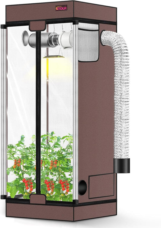 ATOUR 2x2 Grow Tent, 24"x24"x55''High Reflective Mylar 1680D Hydroponic Grow Tents, Waterproof Grow Tent with Double Cleart Observation Door and Floor Tray, for Indoor Plant Growing