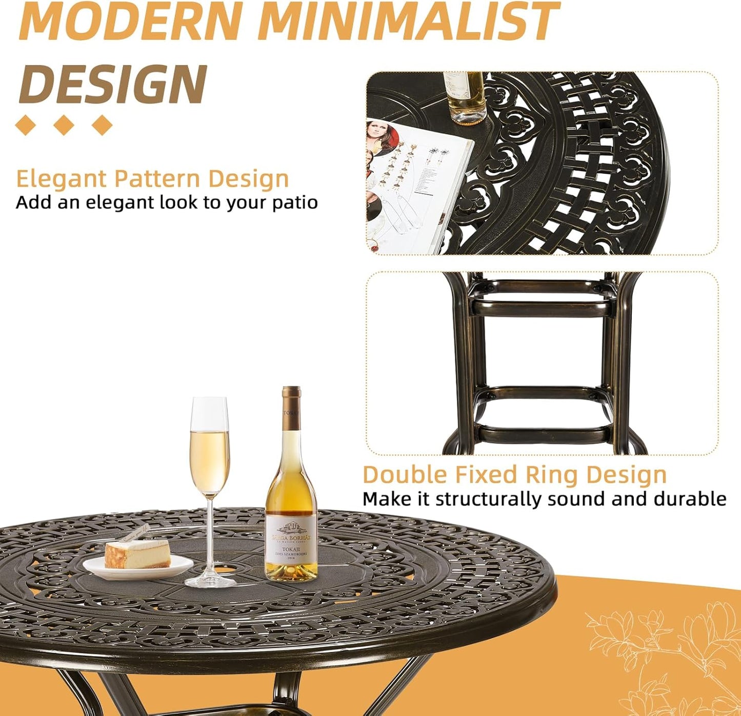 5 Pieces Patio Swivel Bar Set, Patio Bar Table and Chairs Set, All-Weather Cast Aluminum Outdoor Swivel Bar Stools of 4 and 38.5" Bar Table, High Top Bistro Set for Deck, Pool, Garden