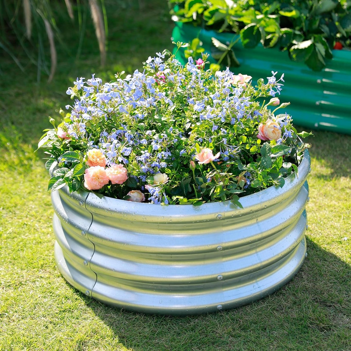 Land Guard Galvanized Raised Garden Bed 2Pcs, Planter Raised Garden Beds Outdoor, Round Clearance Raised Garden Beds for Gardening Vegetables 4x4x1ft……