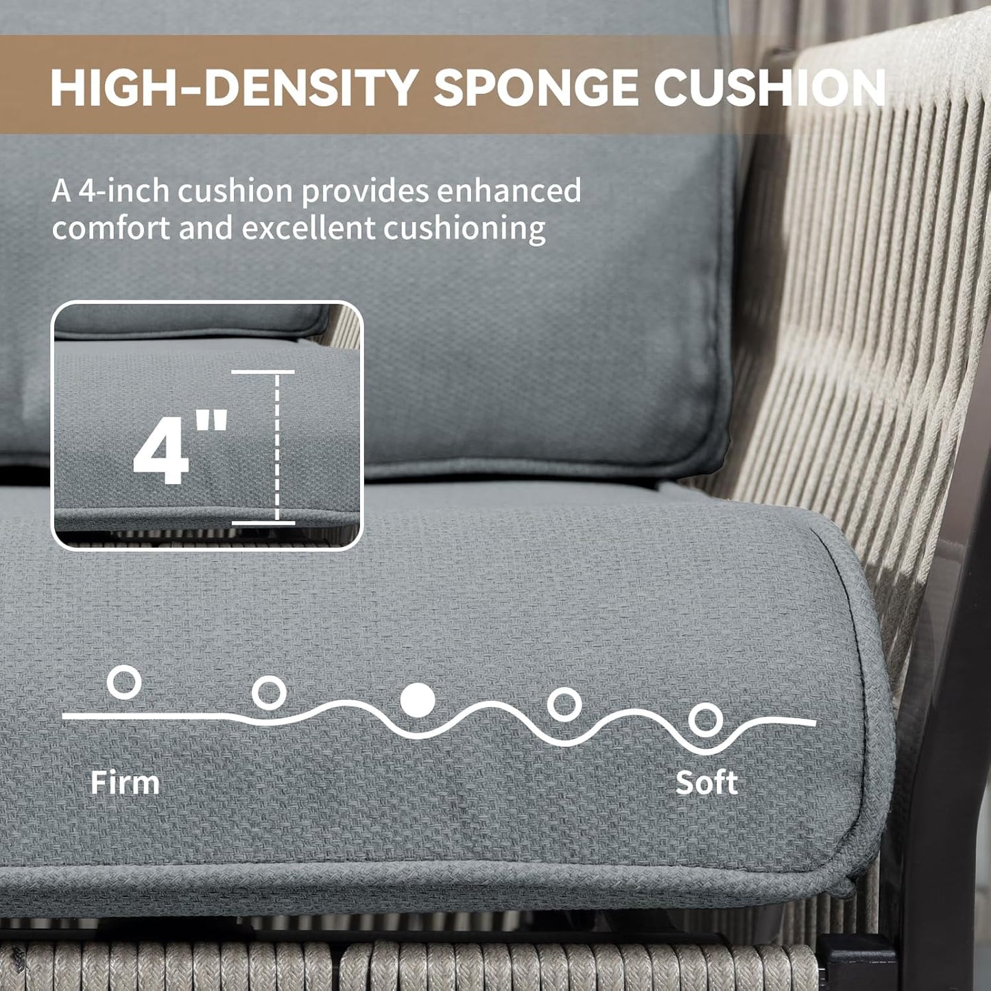 Patio Furniture Wicker Outdoor Conversation Set, 6-Piece All Weather Patio Furniture Rattan Sofa Sets w/Swivel Rocking Chairs & Ottomans, Side Table for Backyard, Balcony, Deck, Dark Grey