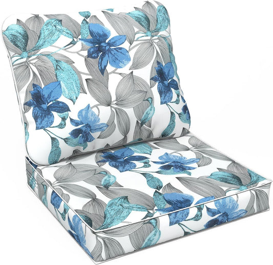 LVTXIII Outdoor Seat and Back Cushion Patio Deep Seat Cushion Set Seasonal Chair Cushion for Wicker Chairs and Garden Furniture Decoration, 24"x24"x4", Clemens Noir Blue