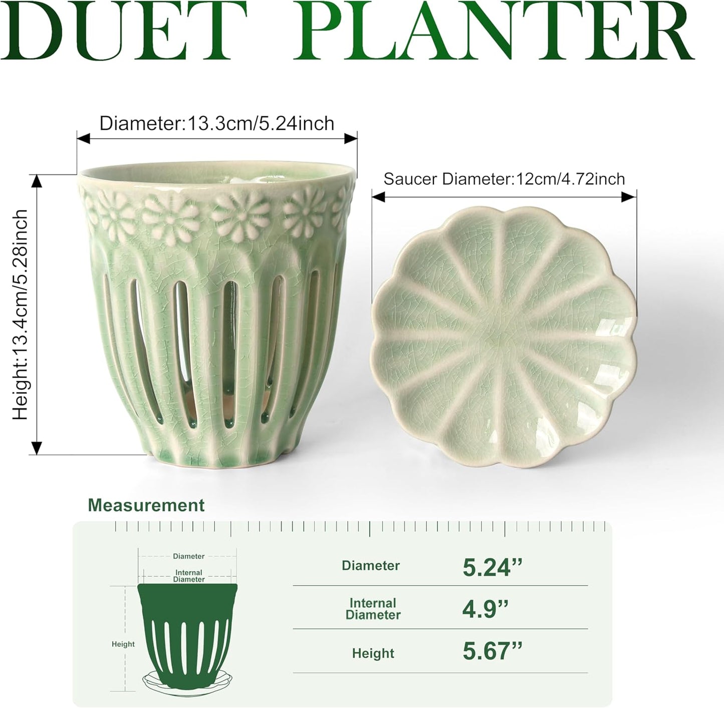 5" Ceramic Orchid Pot with Saucer: Ceramic Orchid Planter for Repotting - Plant Flower Pots for Orchid Indoor Outdoor - Orchid Pots with Holes - Orchid Container with Drainage Holes and Tray