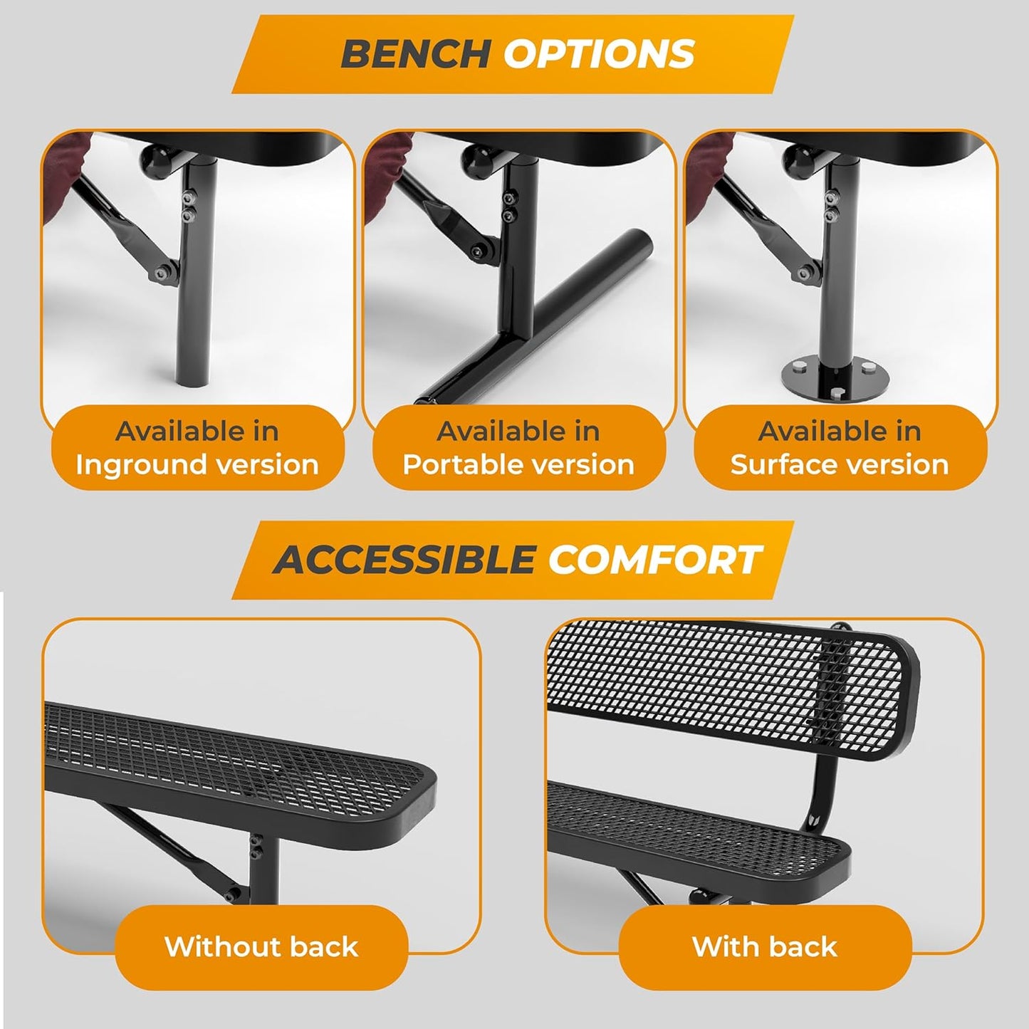 Heavy-Duty Outdoor Metal Bench, Thermoplastic-Coated, Surface, Weatherproof, Commercial-Grade for Parks, Gardens, Patios, Stores & More (4 Ft - Surface with Back, Green)