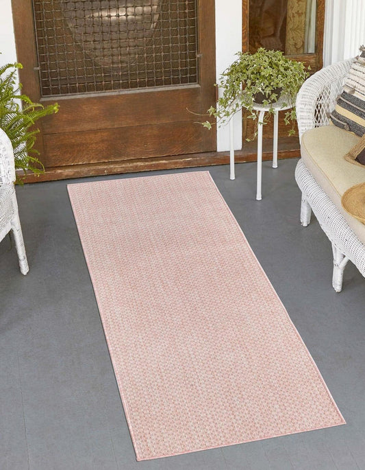 Unique Loom Collection Casual Transitional Solid Heathered Indoor/Outdoor Flatweave Area Rug (2' x 8' Runner, Whisper Pink/Ivory)