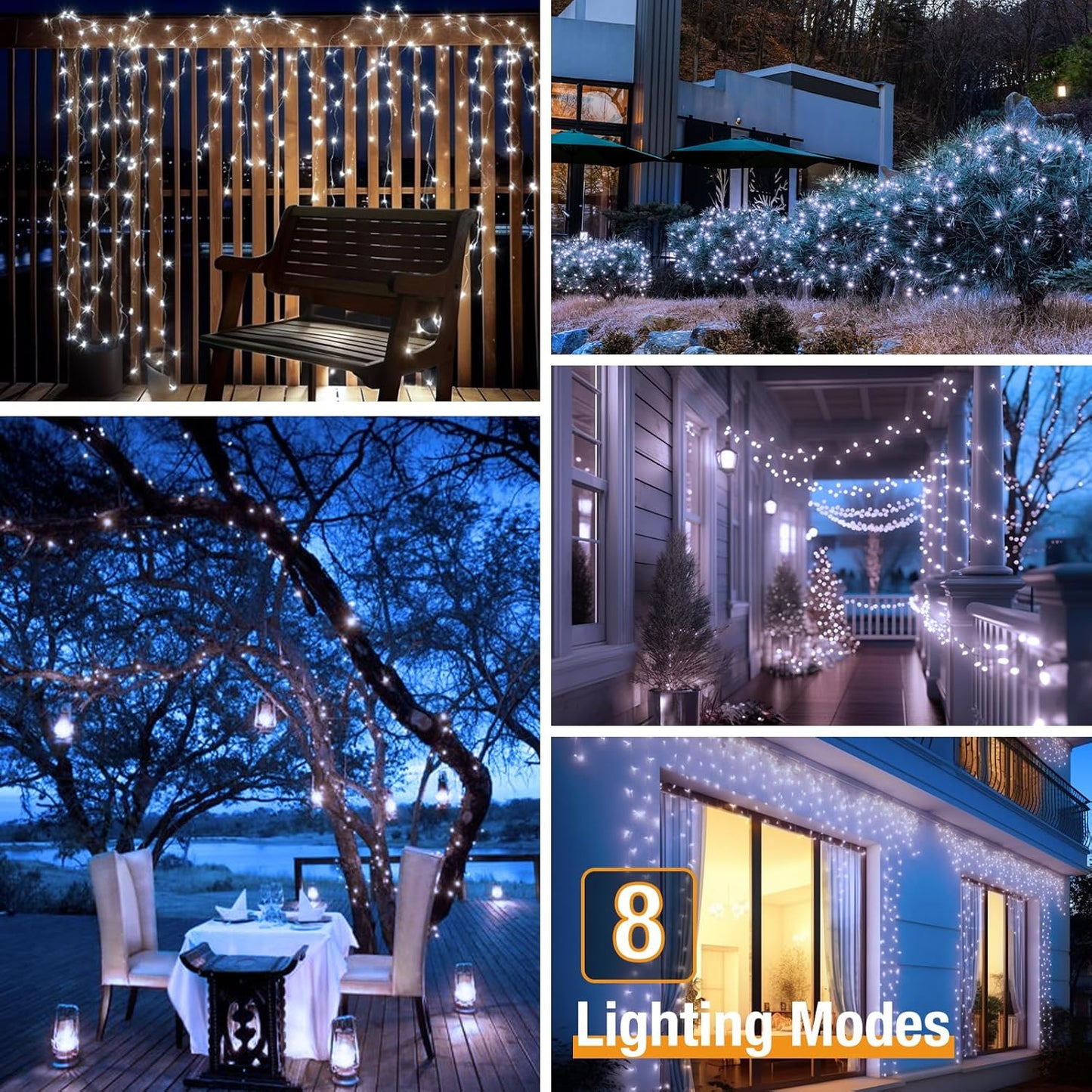 btfarm 4 Pack Solar String Lights Outdoor - 320LED 132FT Solar Fairy Lights Outside Waterproof 8 Modes, Copper Wire Twinkle Solar Powered Light for Garden Yard Tree Christmas Wedding Decor, Cool White