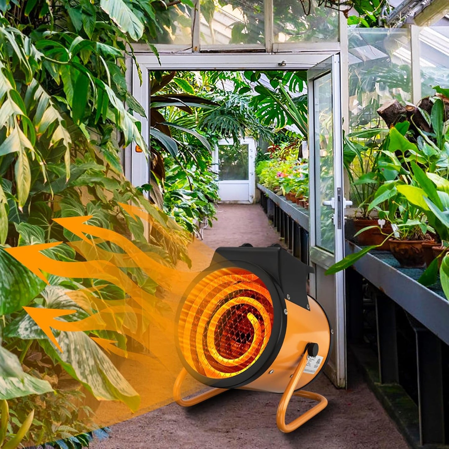 Gardtech Greenhouse Heater with Digital Thermostat, 1500W Portable Outdoor Heater with Overheat Protection, Grow Tent Heaters [Stronger air volume] Fast Heating for Patio, Garage, Flower House(Orange)