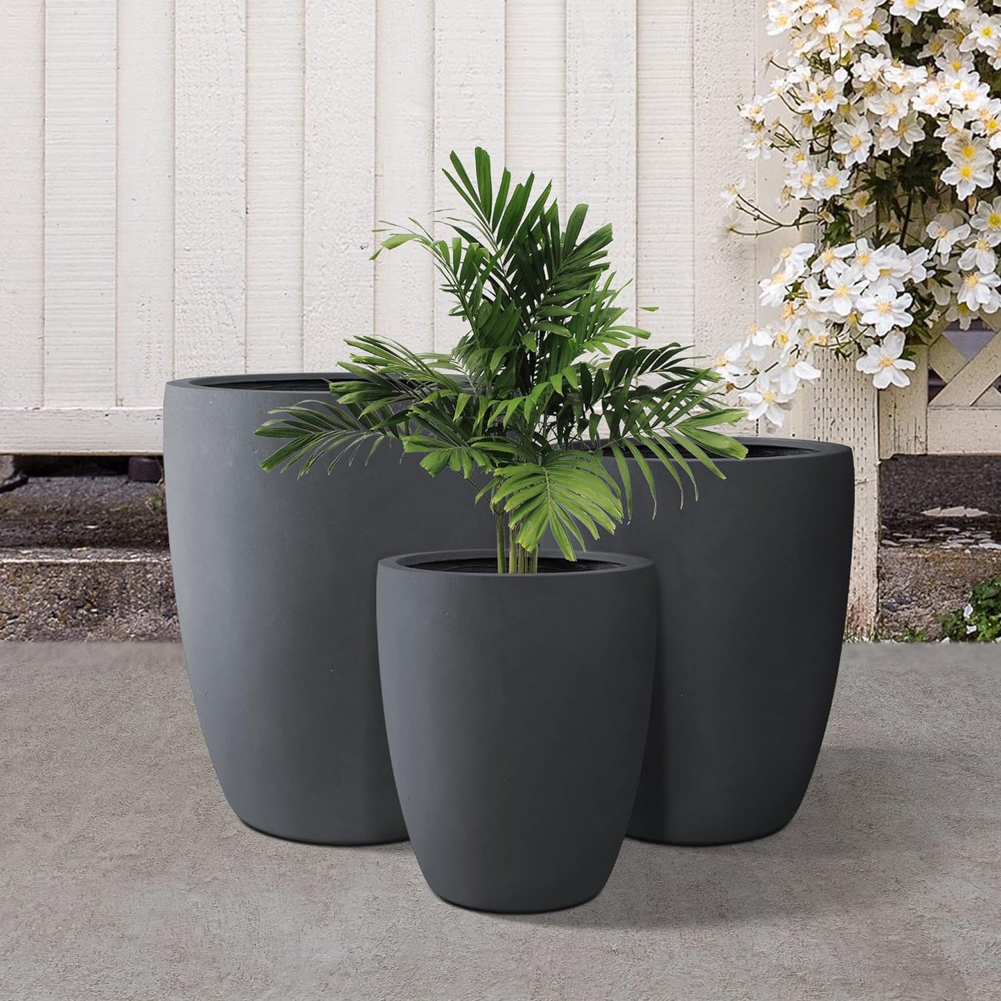 Kante 18.1",20.5",22.4" H Tall Round Concrete Planters Set of 3, Outdoor Indoor Modern Decorative Plant Pots with Drainage Hole & Rubber Plug for Home & Garden Charcoal