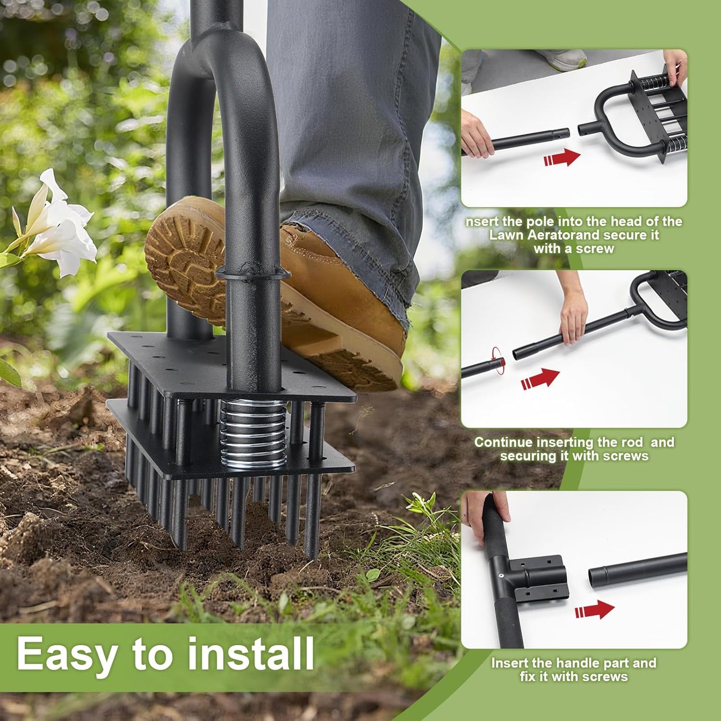 Lawn Aerator,39 inch Long Aerator Lawn Tool,Save Labour Core Aerator with 14 Steel Spikes,Manual Push Grass Aerator for Lawn and Garden,Yard