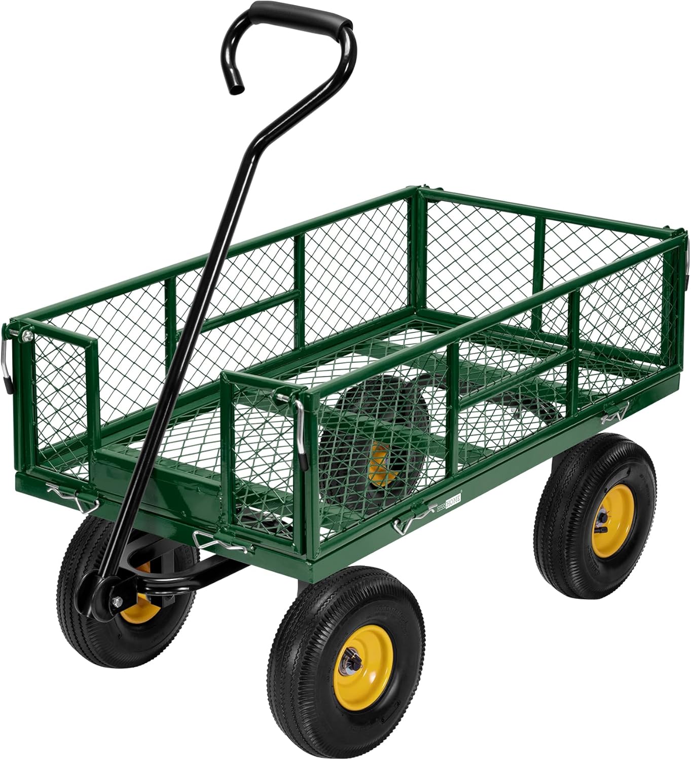 VIVOHOME Heavy Duty 880 Lbs Capacity Mesh Steel Garden Cart Folding Utility Wagon with Removable Sides and 4.10/3.50-4" Wheels 10 Inch Tire(Green)