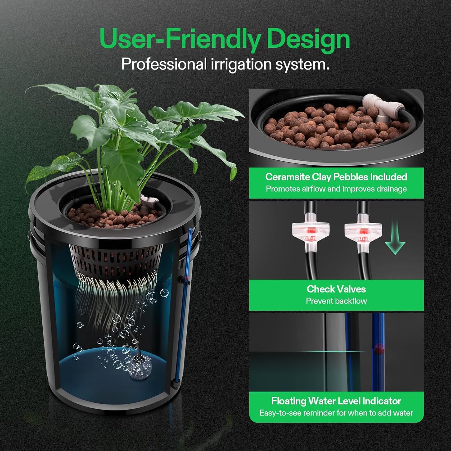 VIVOSUN DWC Hydroponics Grow System with Top Drip Kit, 5-Gallon Deep Water Culture, Recirculating Drip Garden System with Multi-Purpose Air Hose, Air Pump, and Air Stone (4 Buckets + Top Drip Kit)