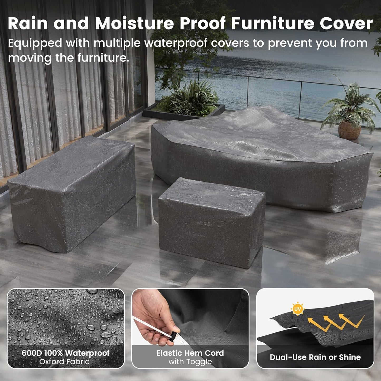 UDPATIO Patio Furniture Set with Fire Pit Table, 8 Inch Armrest Outdoor Sectional Sofa, 9 Piece Wicker Outdoor Furniture Conversation Sets with Waterproof Cover for Backyard Deck(Grey/Dark Grey)