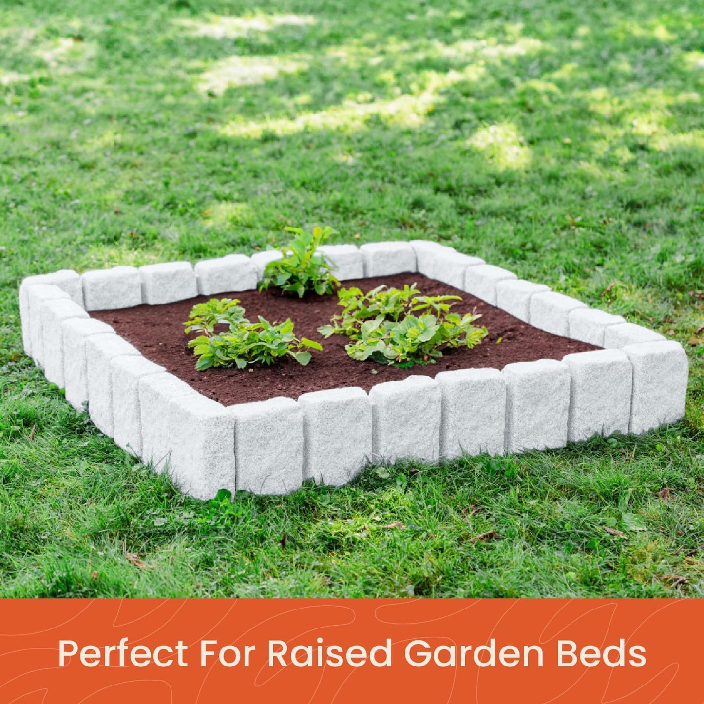 Beuta Landscape Edging | Garden Edging Border | Faux Stone Block XL for Lawn Edging, Flower Beds & Yard Edging – 10 Pack | Each Section Has 6 Blocks 48" L x 4" W x 9.5" H | 30 Spikes | Limewash