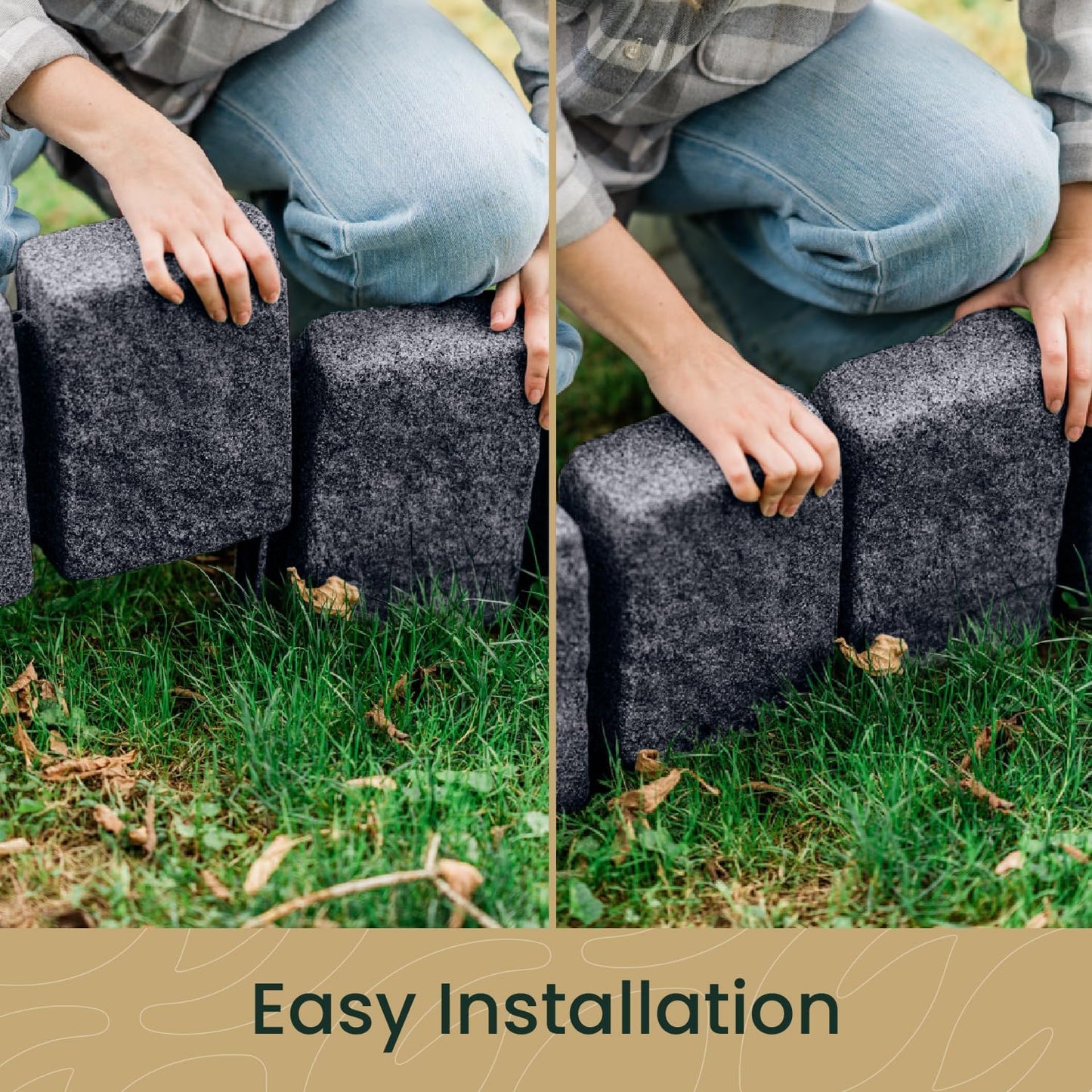 Beuta Landscape Edging | Garden Edging Border | Faux Stone Block XL for Lawn Edging, Flower Beds & Yard Edging – 4 Pack | Each Section Has 6 Blocks 48" L x 4" W x 9.5" H | 12 Spikes | Charcoal