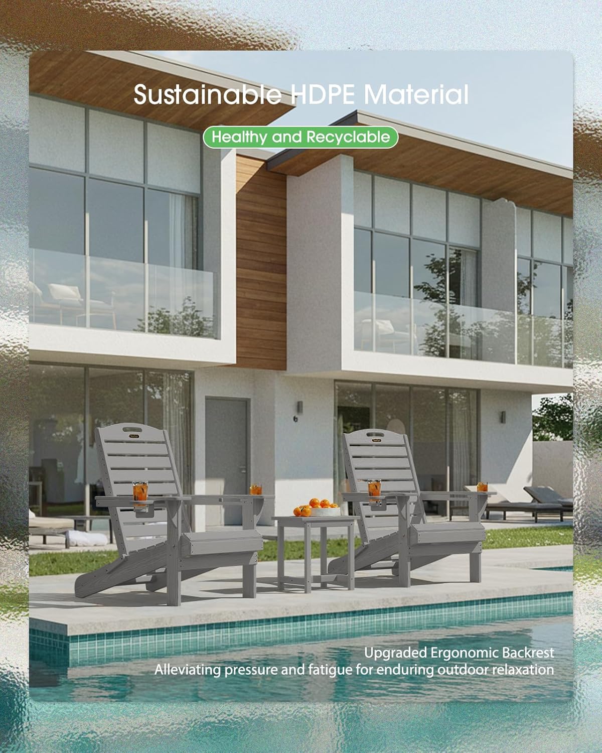 Adirondack Chairs Set of 6, Outdoor Fire Pit Chairs, HDPE All-Weather Adirondack Chairs with Cup Holder, Lawn Chair for Deck, Patio, Garden (Grey)