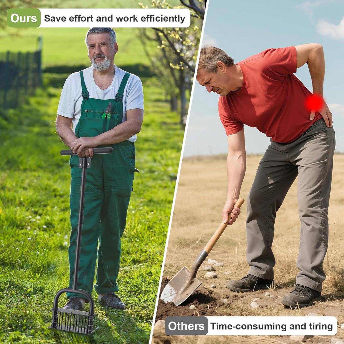 Lawn Aerator,39 inch Long Aerator Lawn Tool,Save Labour Core Aerator with 14 Steel Spikes,Manual Push Grass Aerator for Lawn and Garden,Yard