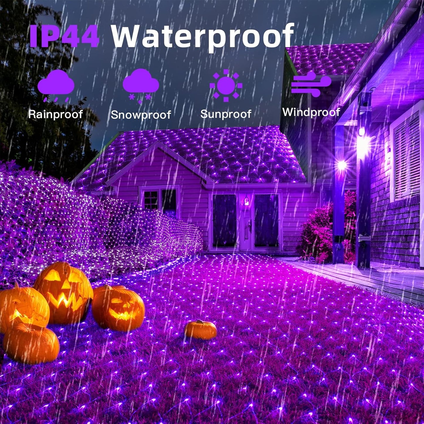HeKation Halloween Net Lights Outdoor, Purple Halloween Net Mesh Lights 200 Led Bulbs Waterproof, for Indoor, Curtain, Tree, Bush, Party, Wedding, Fairy, Wall(9.8'x6.6', Plug in)