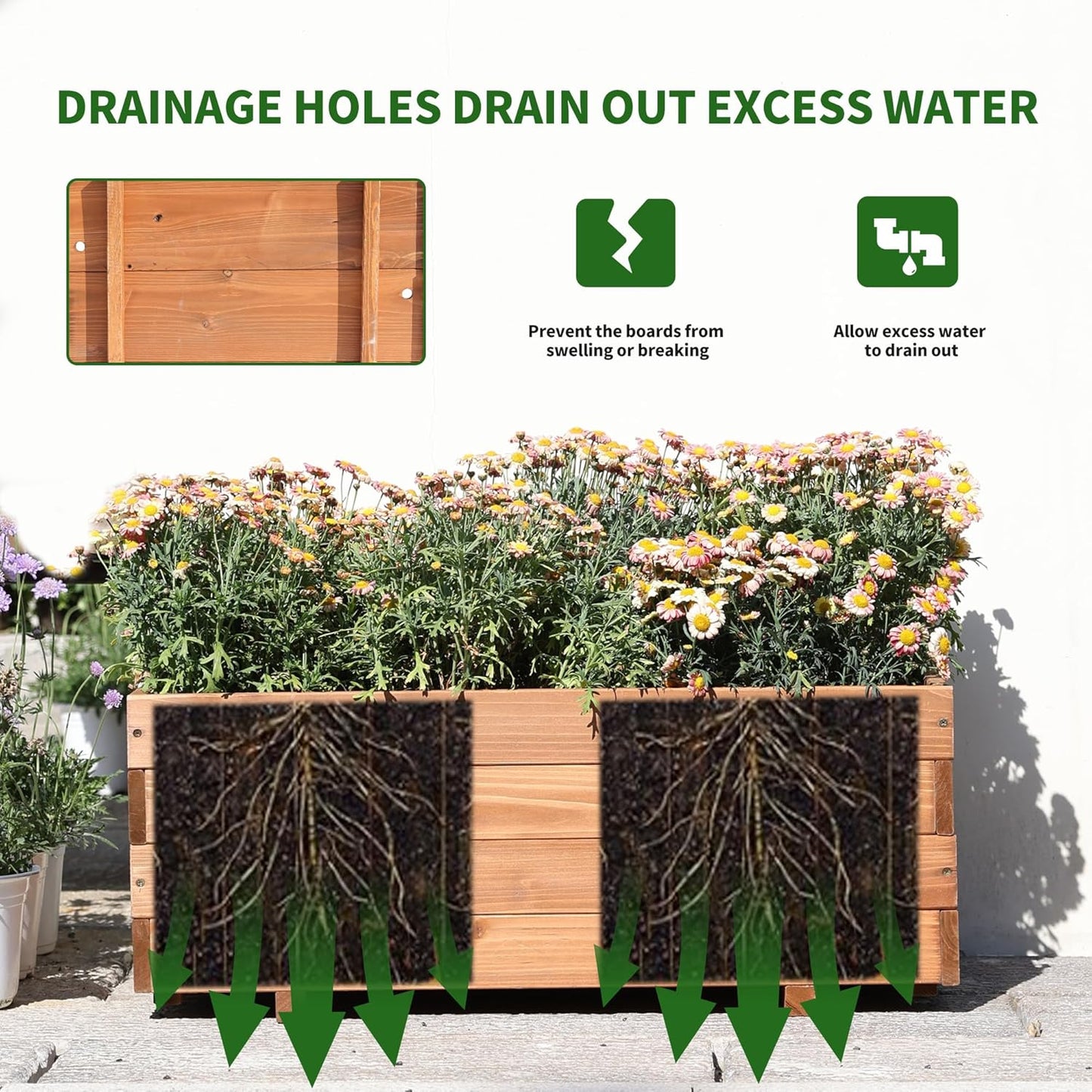 Wooden Raised Garden Bed Planter Box – Fir Wood Outdoor Vegetable, Herb & Flower Box with Drainage Holes – 31.5"x15.75"x12.6", Rot-Resistant, for Patio, Yard, Balcony