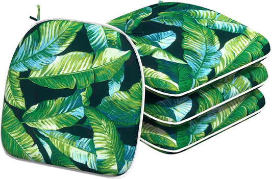 Indoor/Outdoor Chair Cushions 16x17 Inch, Patio Chair Cushions with Ties, All Weather Seat Cushions for Patio Furniture Home Garden Chair Use, Set of 4, Hanalei Lagoon