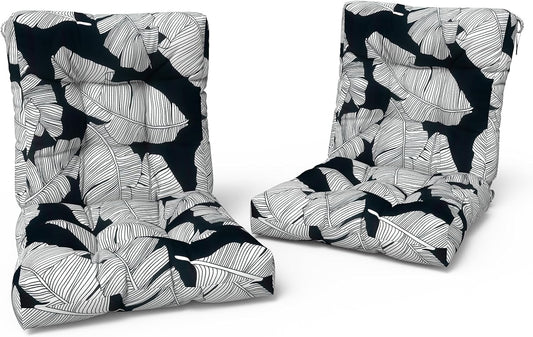 LVTXIII Outdoor Tufted Seat Cushions, Solid Seat and Back Chair Cushion with Ties, Patio Replacement Rocking Chair Cushion for Outdoor Furniture Use, 21 W x 21D, 2 Pack, Black Lush Leaf Jungle