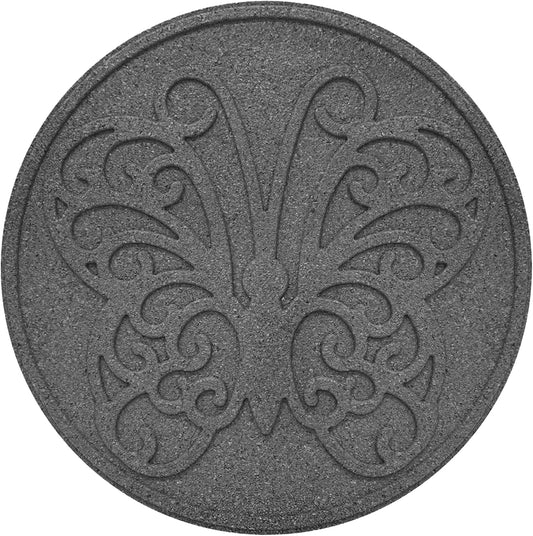 Garden Central 4-Pack 18”x18” Fake Butterfly Rubber Stepping Stones, Round, Grey – Reversible Non-Slip Outdoor Faux Decorative Set for Landscaping – DIY Decor for Walkways & Yard Pathways