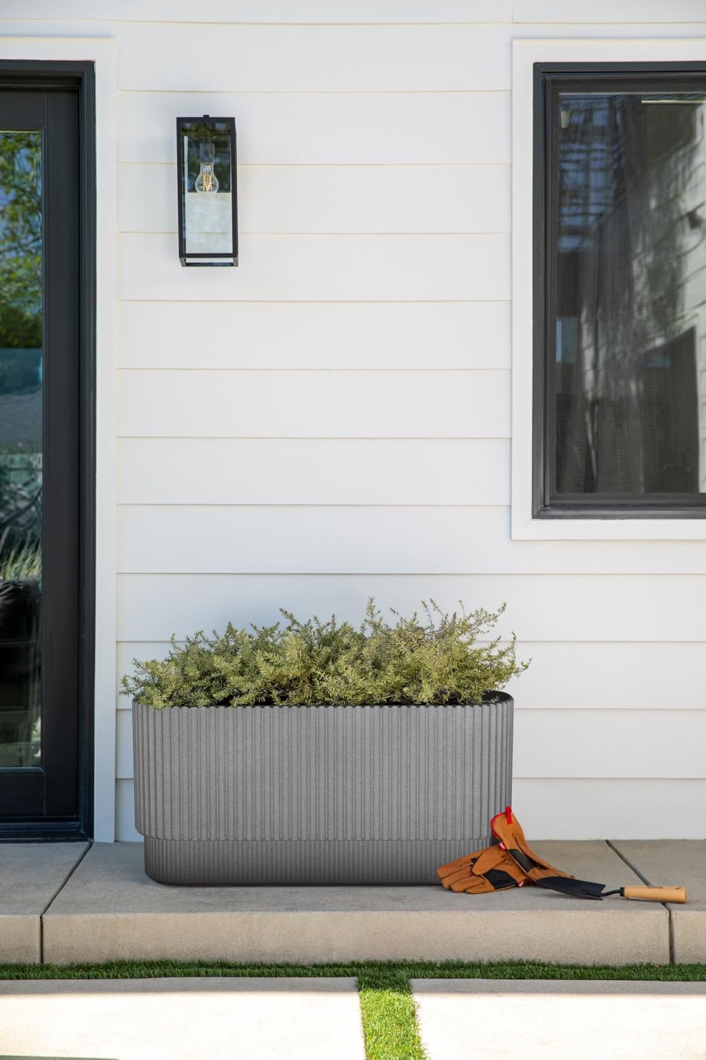 Veradek Demi Series Long Planter for Porch, Patio, Backyard | Durable Plastic-Concrete Material | Modern Décor for Shrubs, Flowers