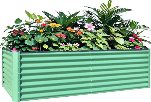 Domi Galvanized Raised Garden Bed, Outdoor Planter Garden Boxes Large Metal Planter Box for Gardening Vegetables Fruits Flowers, Green (8x4x2ft)