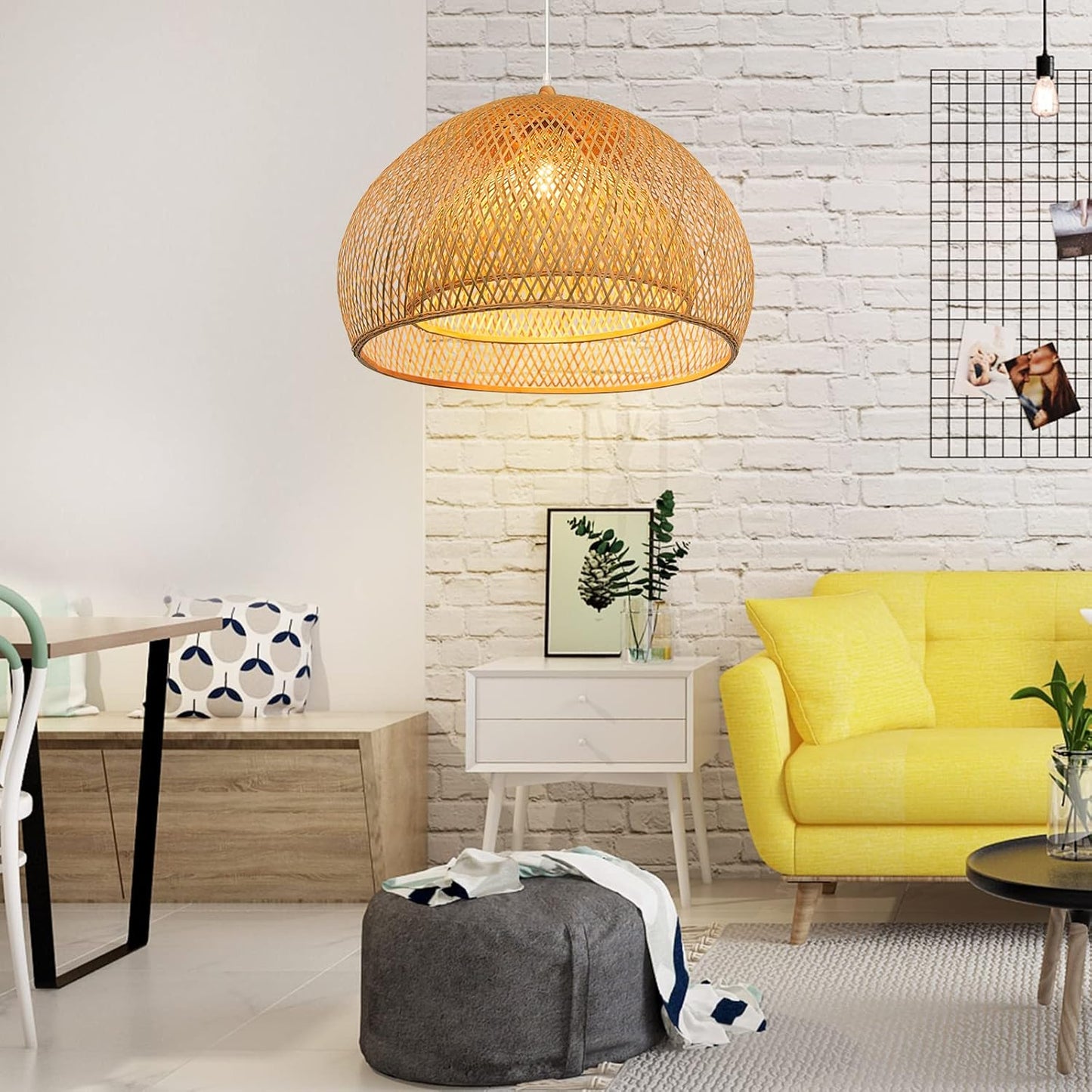 Arturesthome 23.6" Weaving Bamboo Pendant Light for Kitchen Island, Wicker Chandelier, Handmade Woven Hanging Ceiling Light Lampshade for Living Room Bedroom