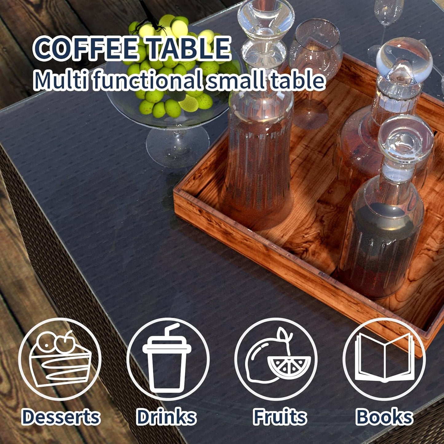 7 Piece Patio Furniture Set, Rattan Outdoor Patio Conversation Sets, Outdoor Sectional Furniture with Waterproof Cushion and Coffee Table, for Deck, Backyard, Garden