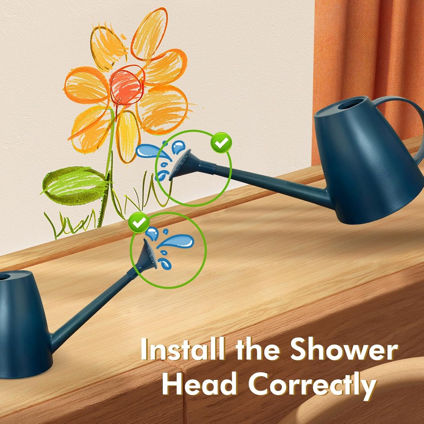 Watering Can for Indoor Outdoor Plants, Modern Small Watering Cans with Removable Nozzle, Long Spout Watering Can for Indoor Bonsai Plants Garden Flowers 1/2 Gallon 1.8L 60OZ (Dark Blue)