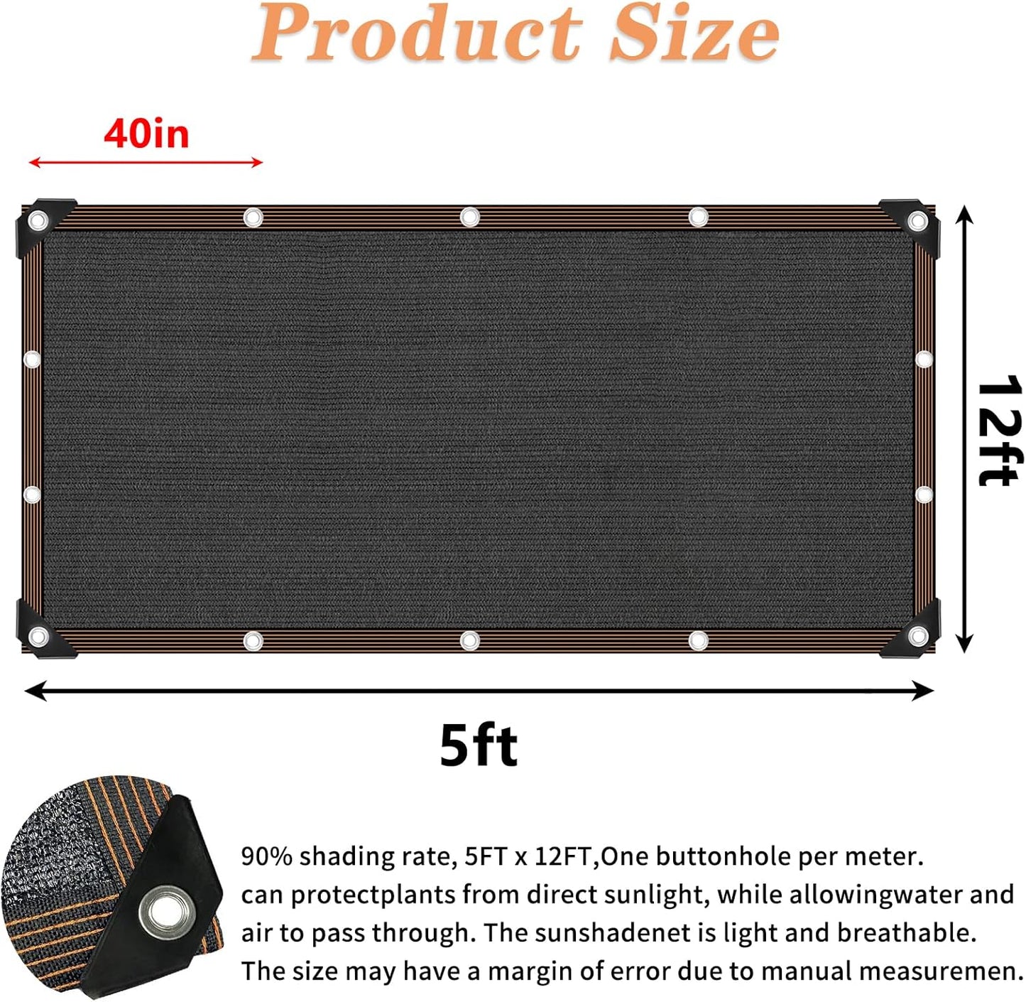 Shade Cloth for Plants Greenhouse, 80-90% Sunblock Shade Sails for Outdoor Garden Pergola Patio Lawn, Sun Protection Screens for Kennel Chicken Coop Easier to Hang Neting Cover, 5x12 FT