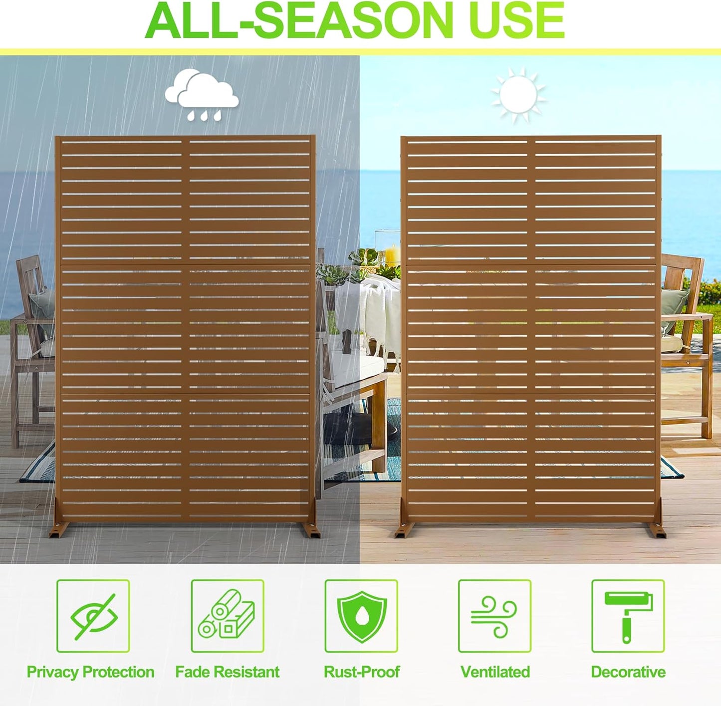 Outdoor Privacy Screen,72" H×47" W Metal Privacy Screen, Freestanding Privacy Fence Panels for Patio