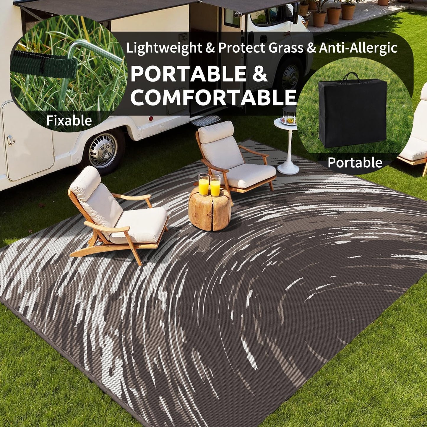 COCOER Modern Outdoor Rug 8x10 Reversible-Waterproof Outdoor Patio Rug-Quick Dry Outdoor Area Rugs Indoor Outdoor Rugs-Outside Rug Patio Decor for Porch Deck Balcony Backyard