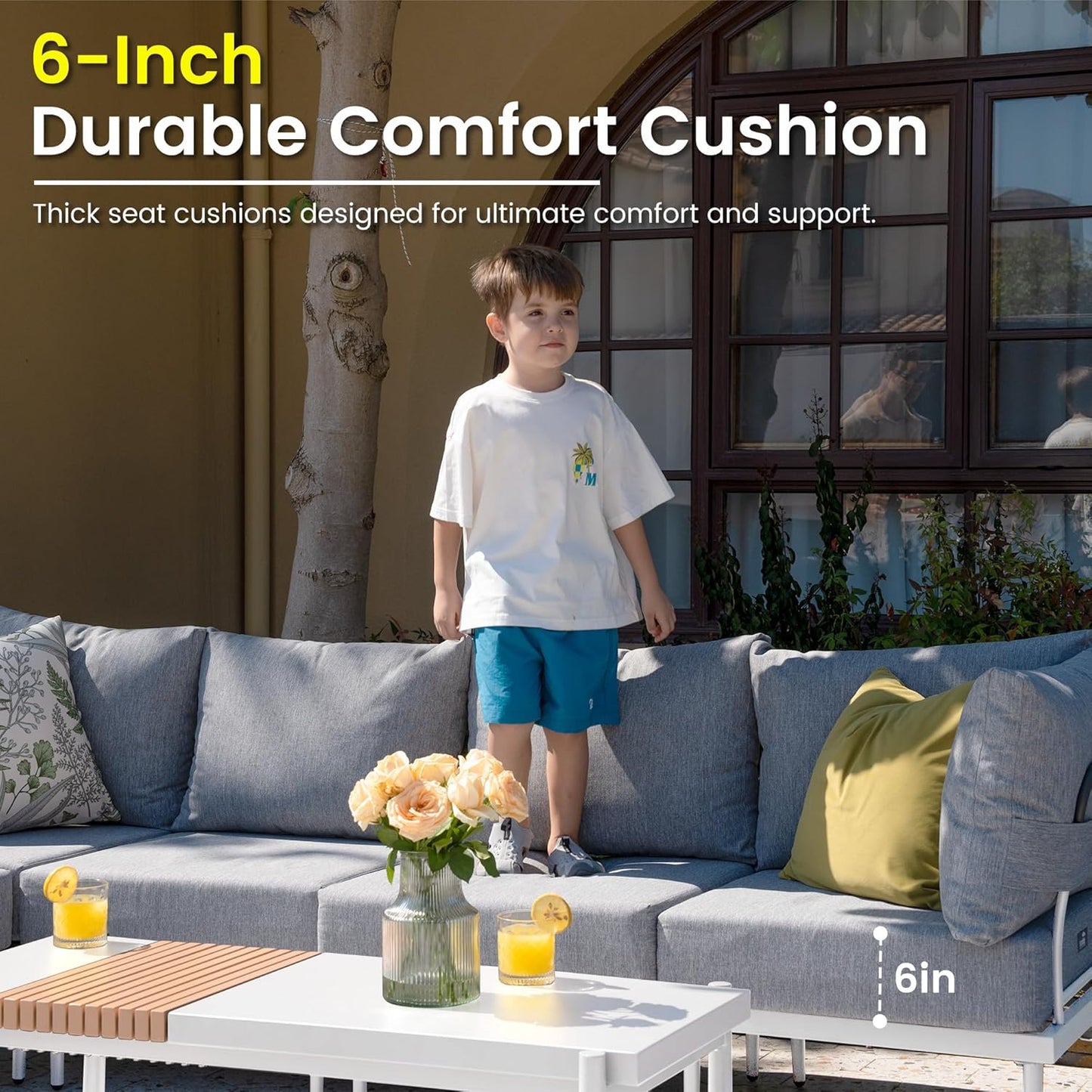 Sundale Outdoor 4 Pieces Metal Patio Furniture Set, Outdoor Sectional Sofa w/6 Inch Olefin Cushion, Modern Outdoor Conversation Sets