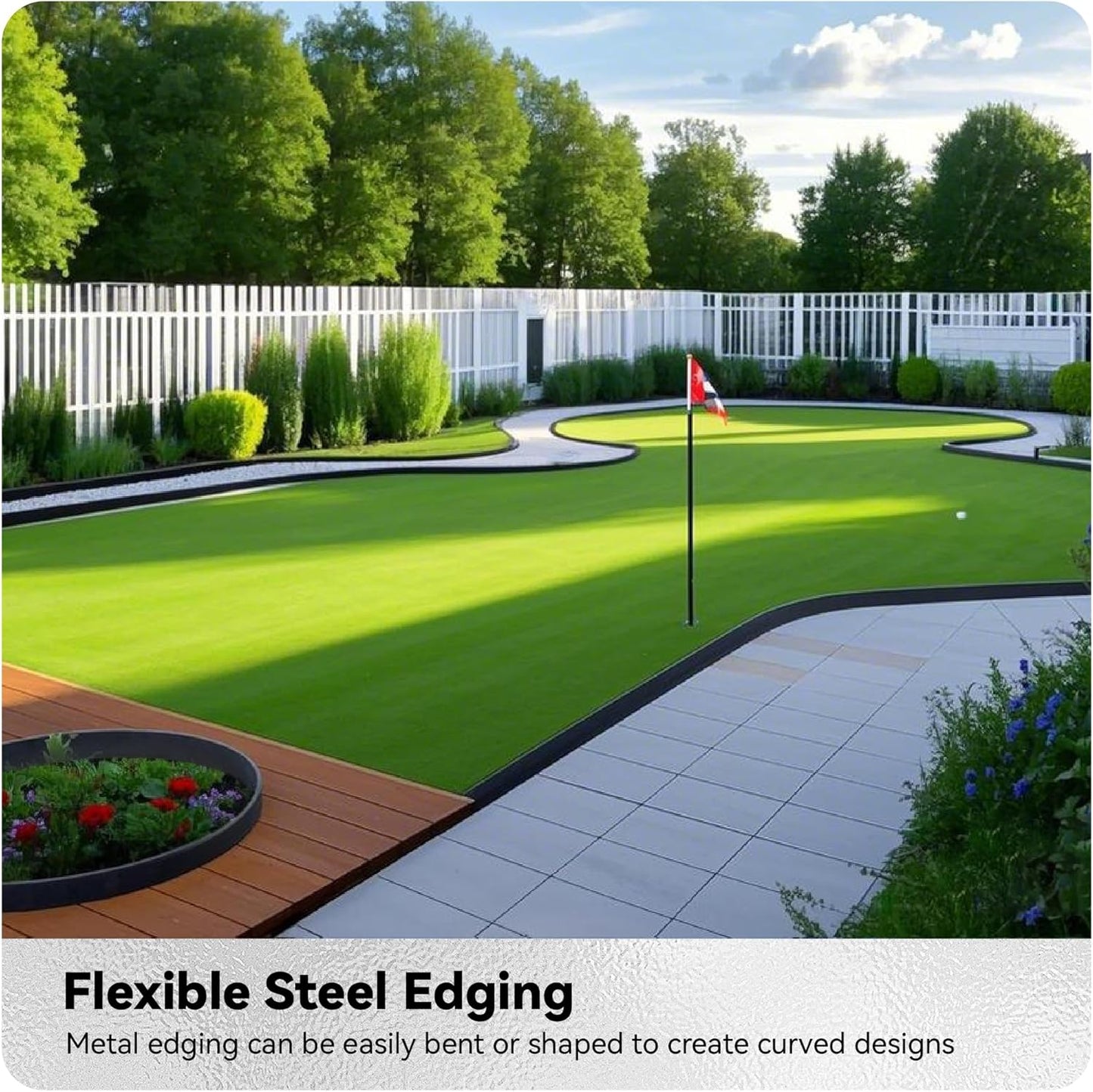 Worth Galvanized Steel Landscape Edging 8" x50' Metal Garden Edging Roll Flexible Bender Border with 16Pcs Stakes for Lawn, Flower Bed Edges, Black