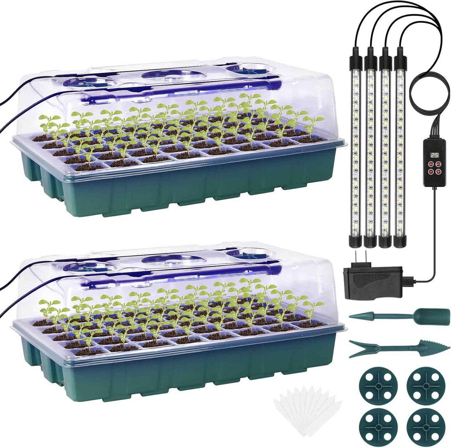 Sondiko Seed Starter Tray with Grow Light, Intelligent Display Digital Controller, 80 Cells Seed Starter Kit with Humidity Dome, Adjustable Brightness Indoor Plants Germination Kit(2 Pack)