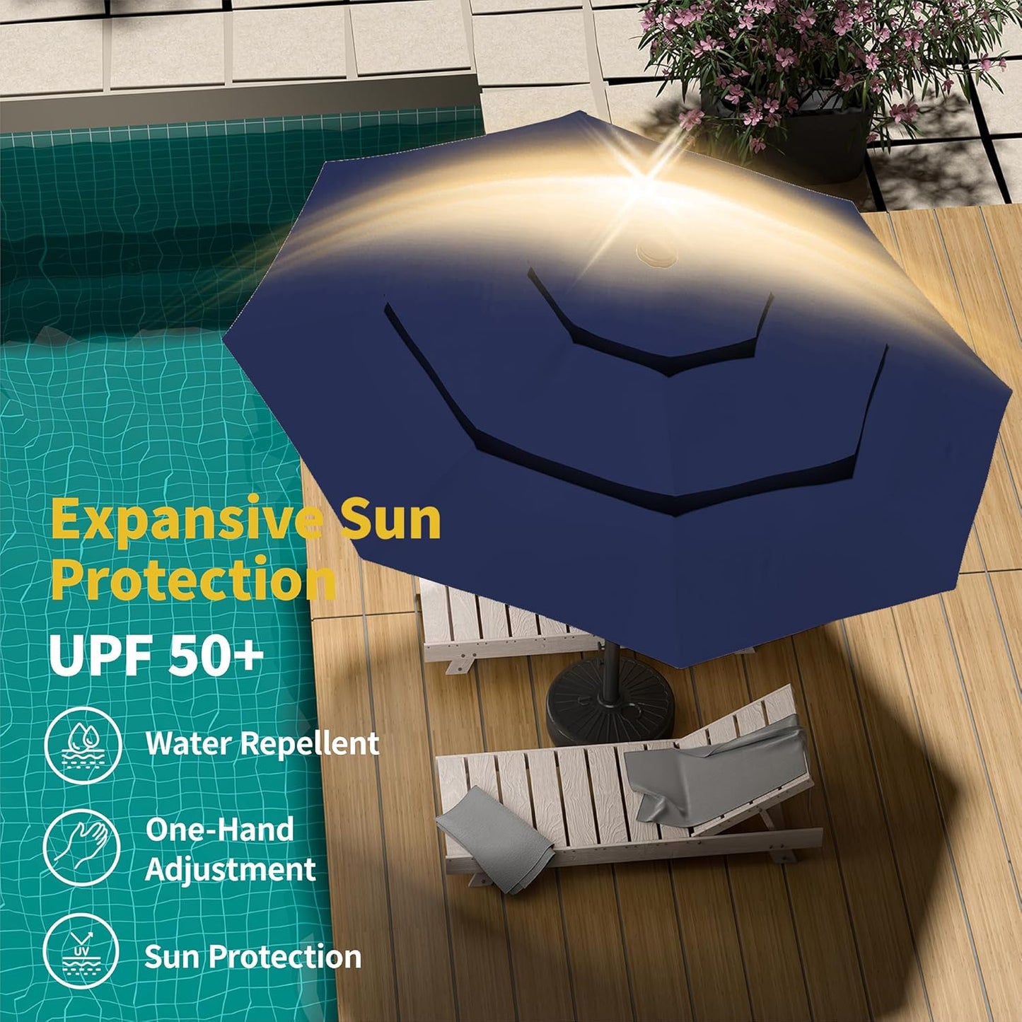 Kingdura 10ft 3-Tier Patio Umbrella, Outdoor Table Umbrella with Easy Crank & Tilt, 8 Reinforced Ribs, UV Protection for Deck, Pool, Market, Backyard (Navy blue)