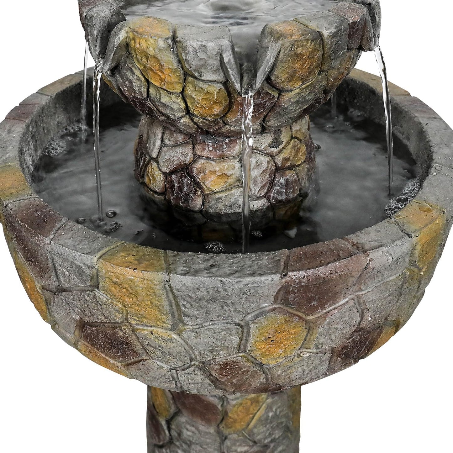 SunJet 25.7” High x 15.3” Diameter Concrete Bird Bath with Faux Stone Finish - Outdoor Water Fountain with Electric Pump - Birdbath for Garden, Patio, Yard, Lawn Décor