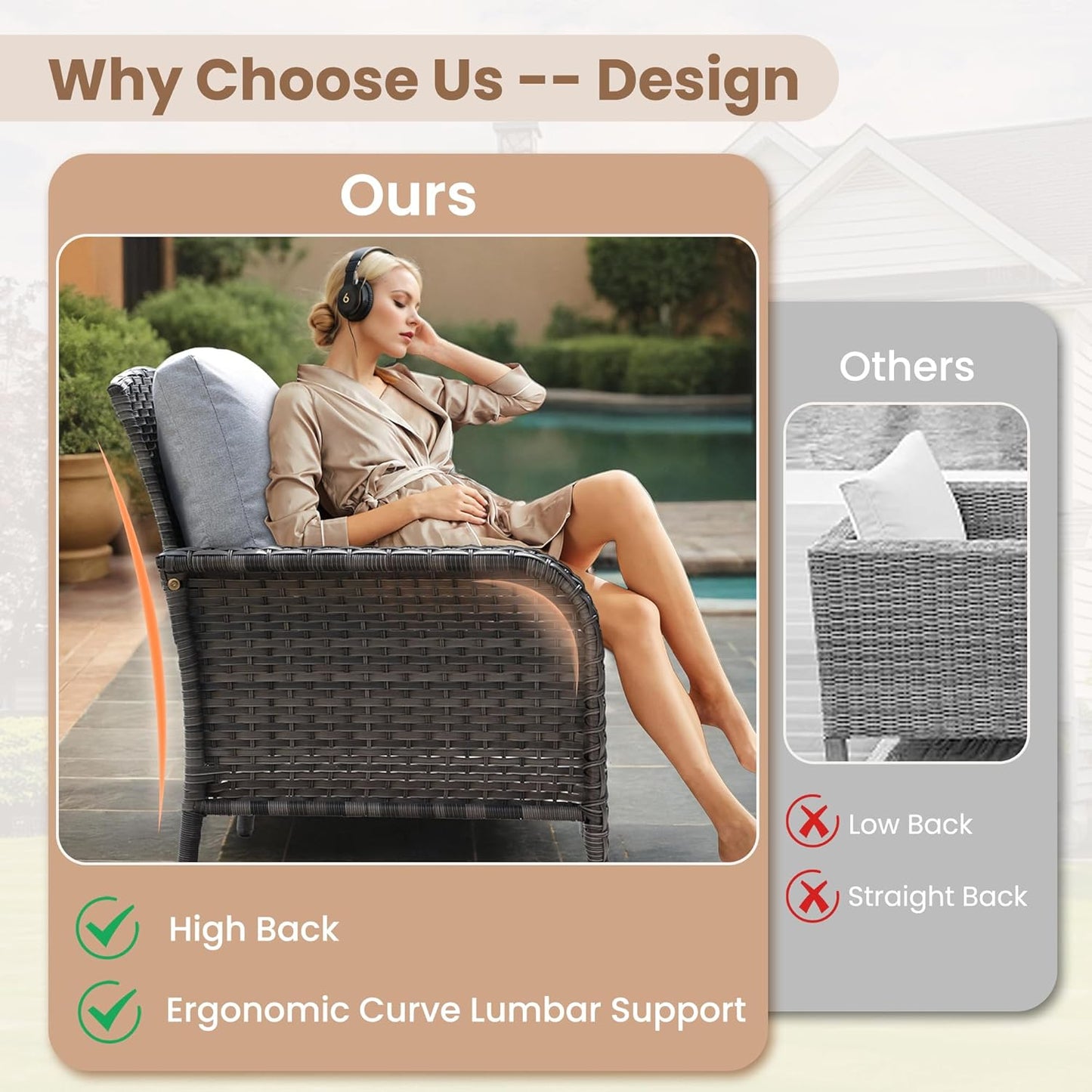 HOOOWOOO Patio Furniture Set,Outdoor High Back Loveseat Set,All Weather Wicker 2-Seater-Sofa Love Seat with Table,Light Gray