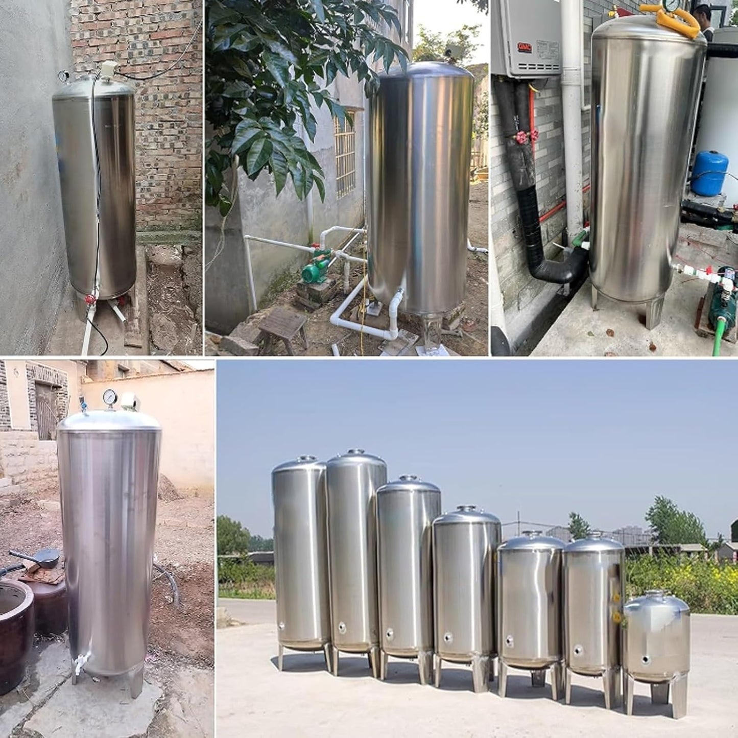 Water Supply System, Fully Automatic Well Water Storage Tank, Stainless Steel Pressure Tank with mounting Fittings for Well/Industrial Cleaning/Garden Watering(160L/42.2gal)