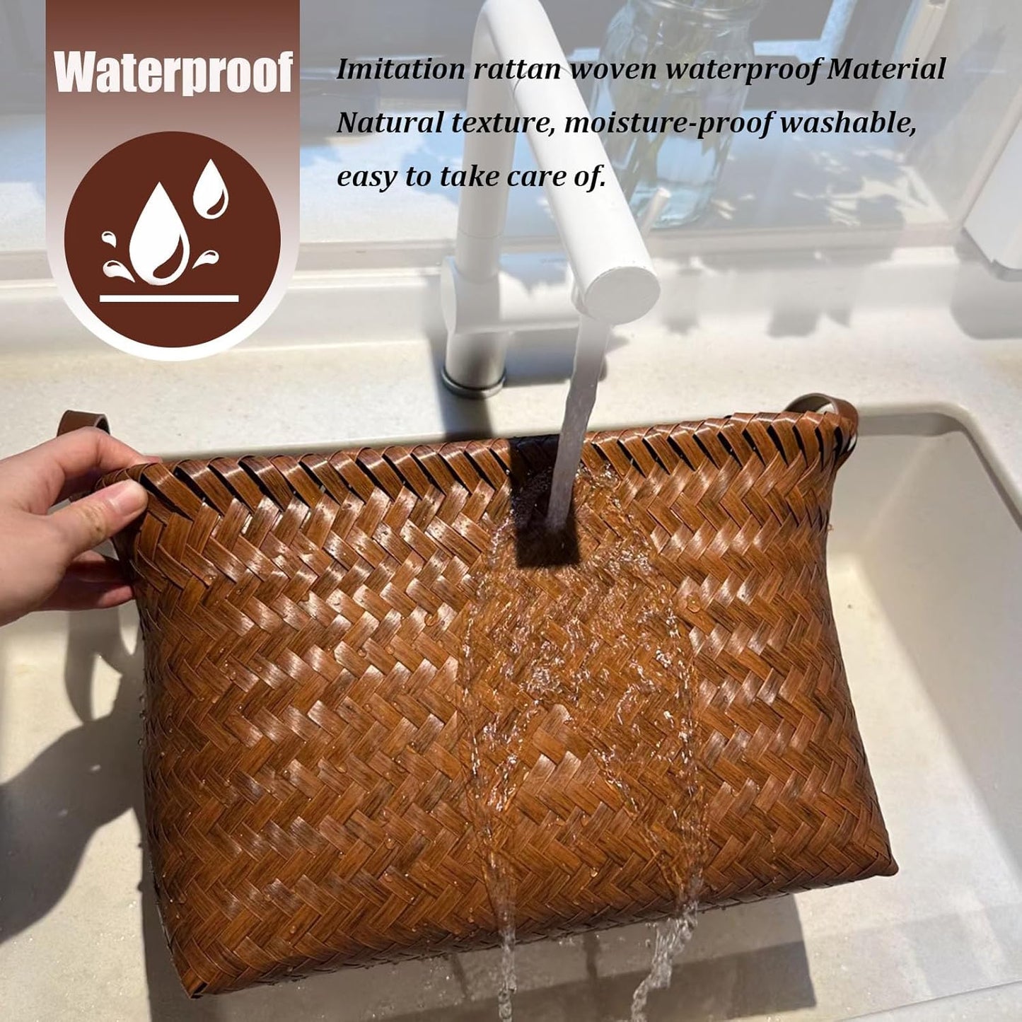 BROWNLILY Handwoven Clothes Basket Laundry Hampers Large Wicker Storage Baskets for Shelves Blankets Closet Storage Bins Car Bedroom Bathroom Organizers and Storage Bath (Pack of 4, Brown)