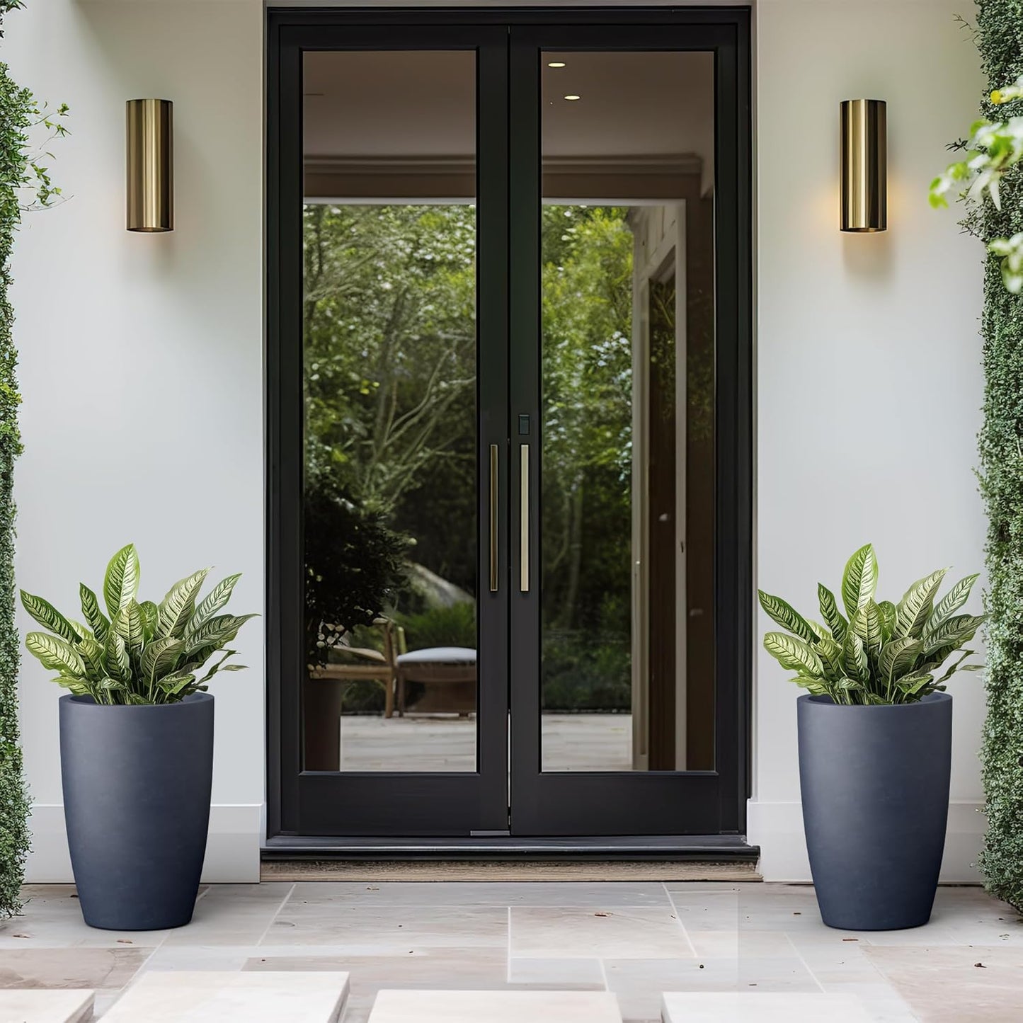 Kante 18.1" H Tall Round Concrete Planter for Outdoor Indoor, Modern Decorative Plant Pots with Drainage Hole & Rubber Plug for Home, Patio, Garden, Charcoal