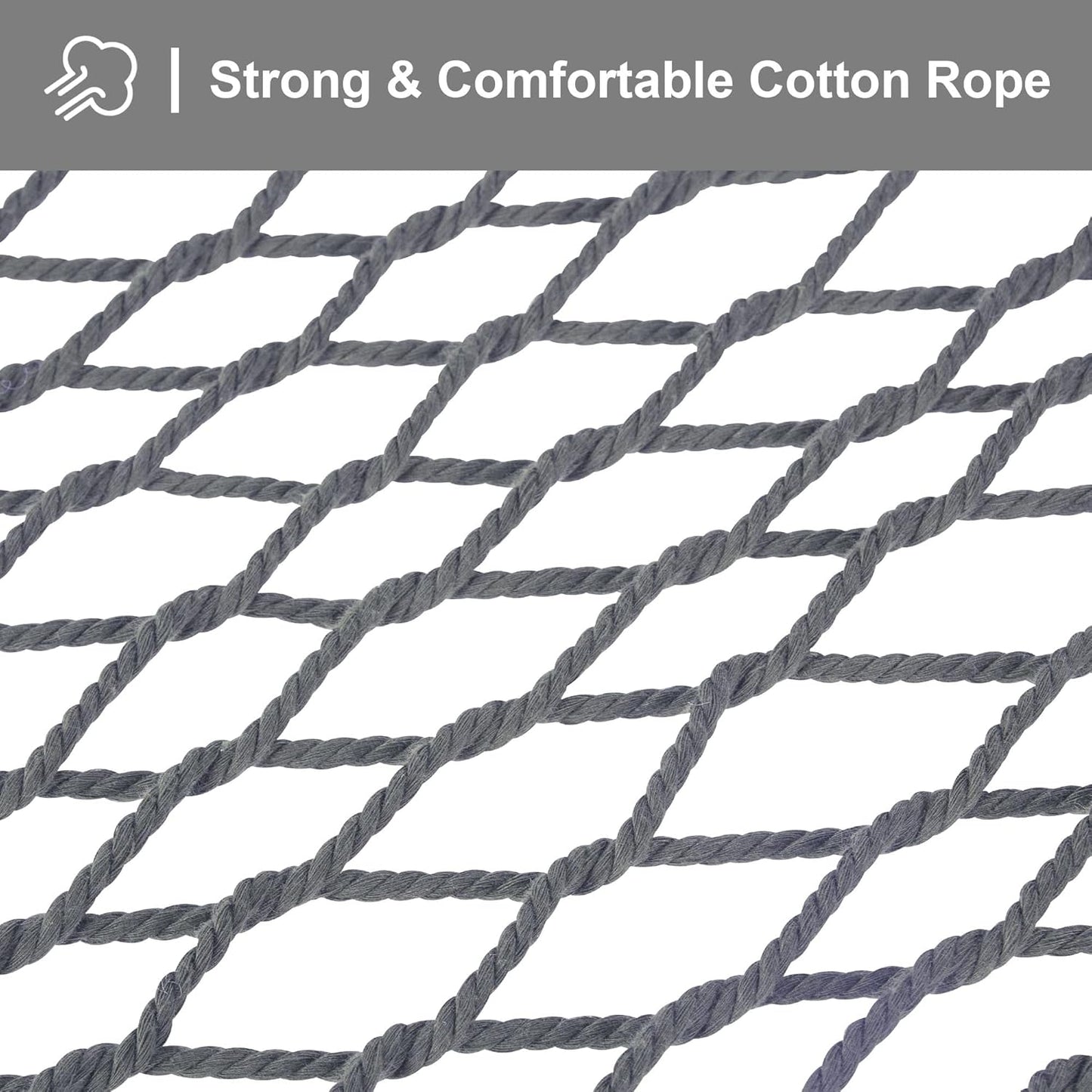 SUNCREAT Double Outdoor Hammock, Polyester Rope Hammock with Strong Spreader bar, Gray