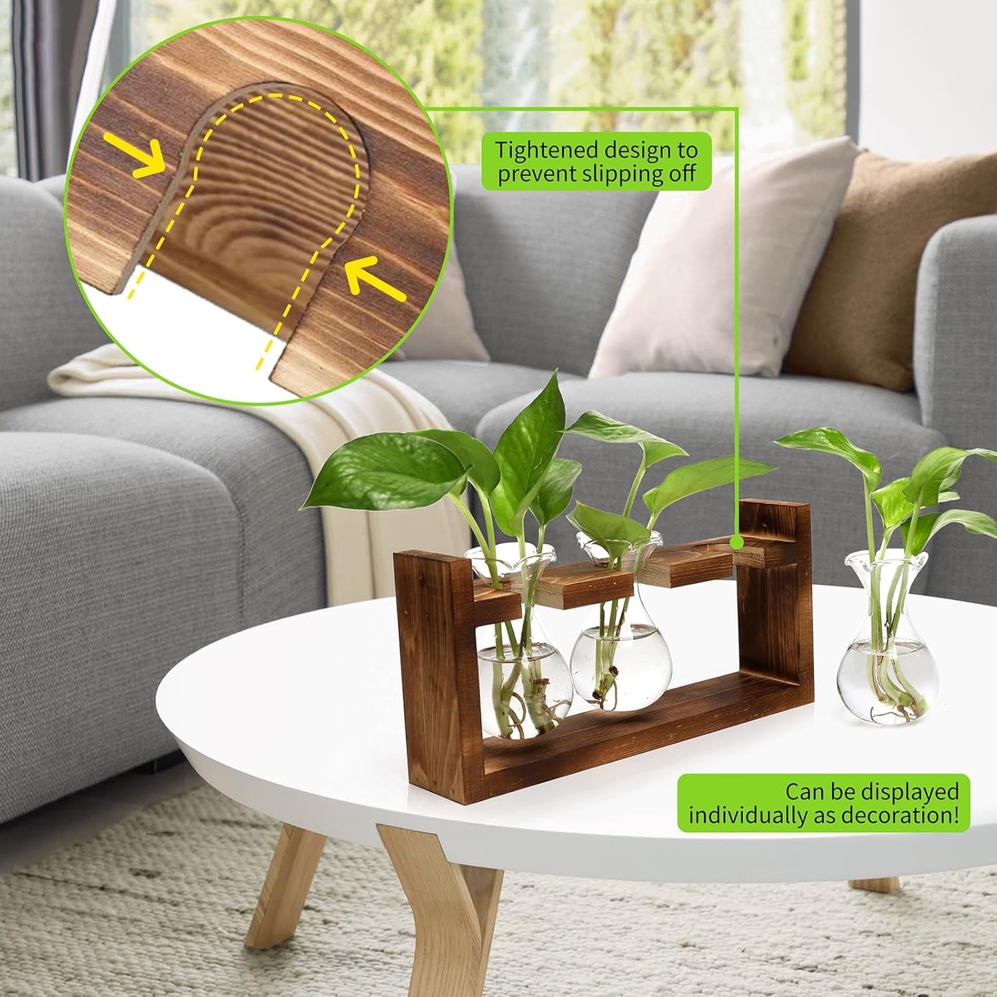Plant Propagation Station Plant Terrarium Unique Birthday Gifts for Women Plant Lovers Home Office Decor Planter with Wooden Stand - 3 Bulb Glass Vase