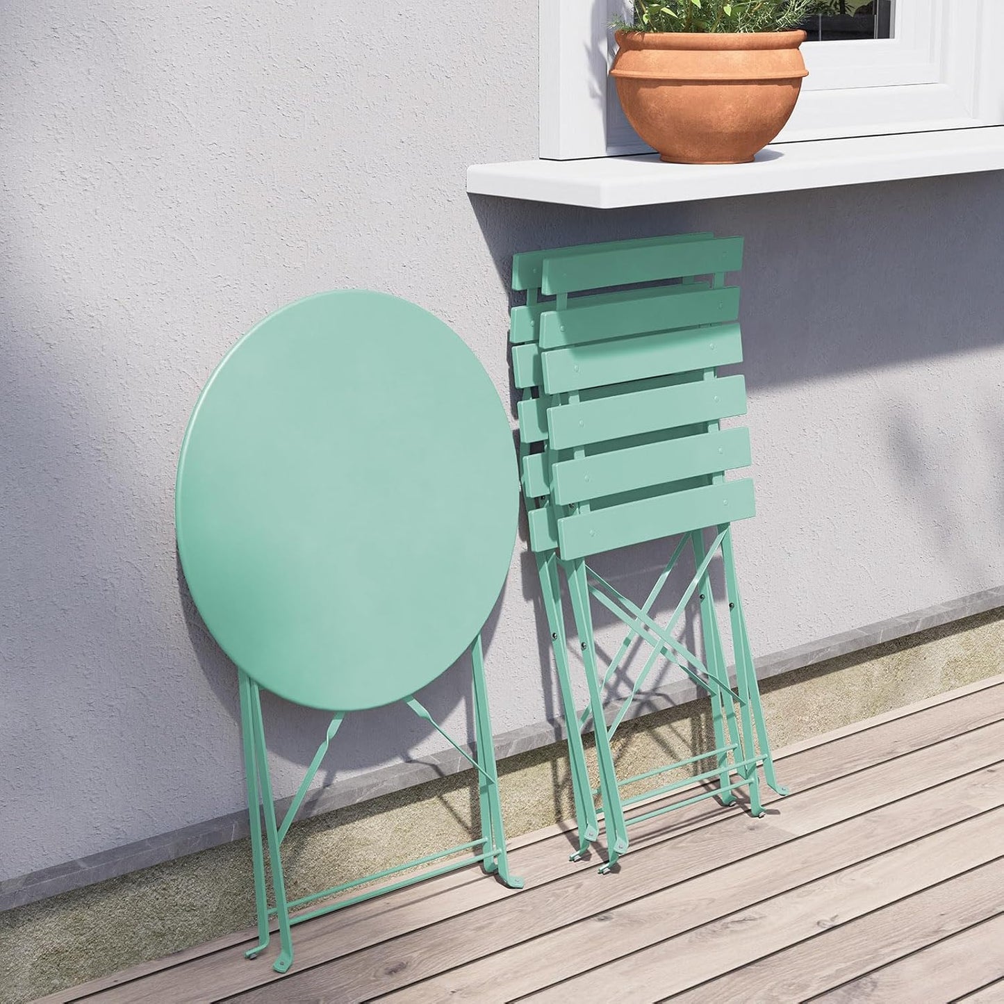 Grand Patio Premium Steel Patio Bistro Set, Folding Outdoor Patio Furniture Sets, 3 Piece Patio Set of Foldable Patio Table and Chairs, Mint Green