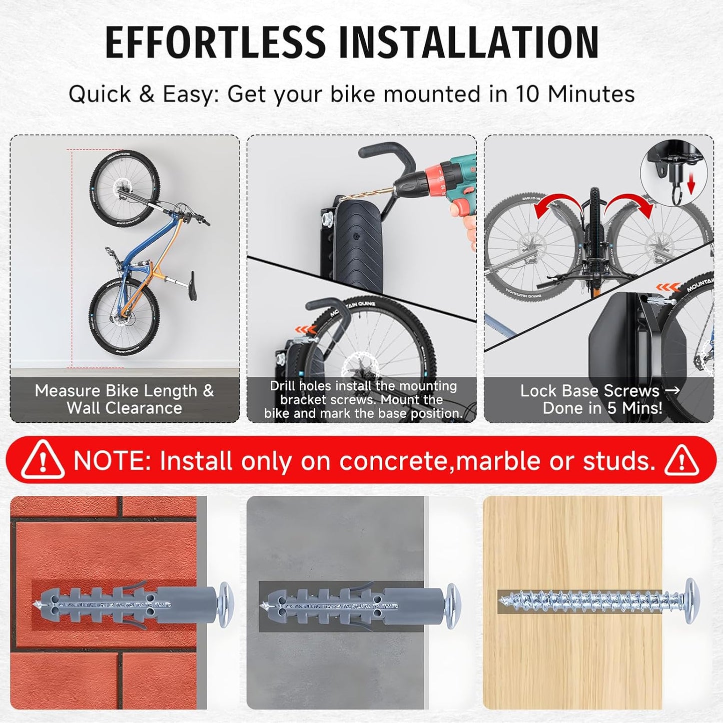 Bike Rack Garage,Bike Wall Mount, 150° Swivel & Space-Saving Vertical Bike Hangers for Storage, Sturdy Bike Stand Holds Up to 66lbs, Easy to Install, 4 Pack