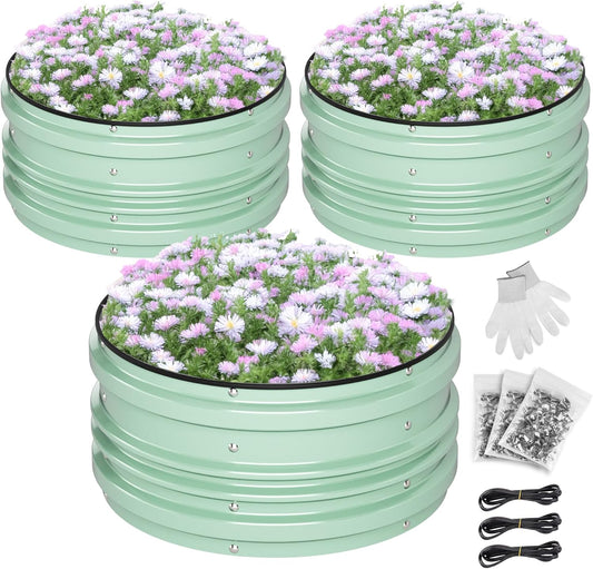 WORKPRO 3Pcs 2x2x1ft Galvanized Raised Garden Bed Set, Rust & Corrosion Protection, Easy Assembly, Safe Edge, Ideal for Vegetables & Flowers, Green