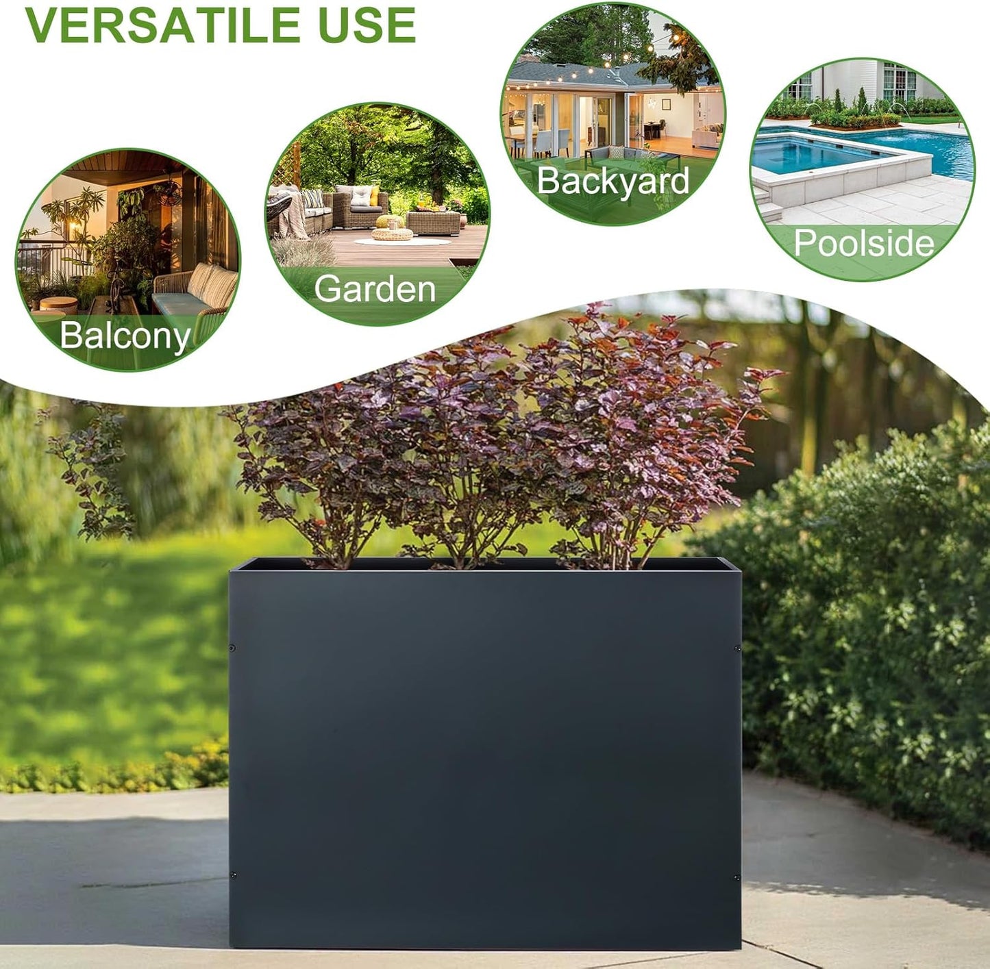 BAYN Metal Rectangular Planter Box Tall Planters for Outdoor Plants Modern Heavy Duty with Drainage Holes for Outside Indoor Patio Deck - Grey, 32”x 12”x 24”