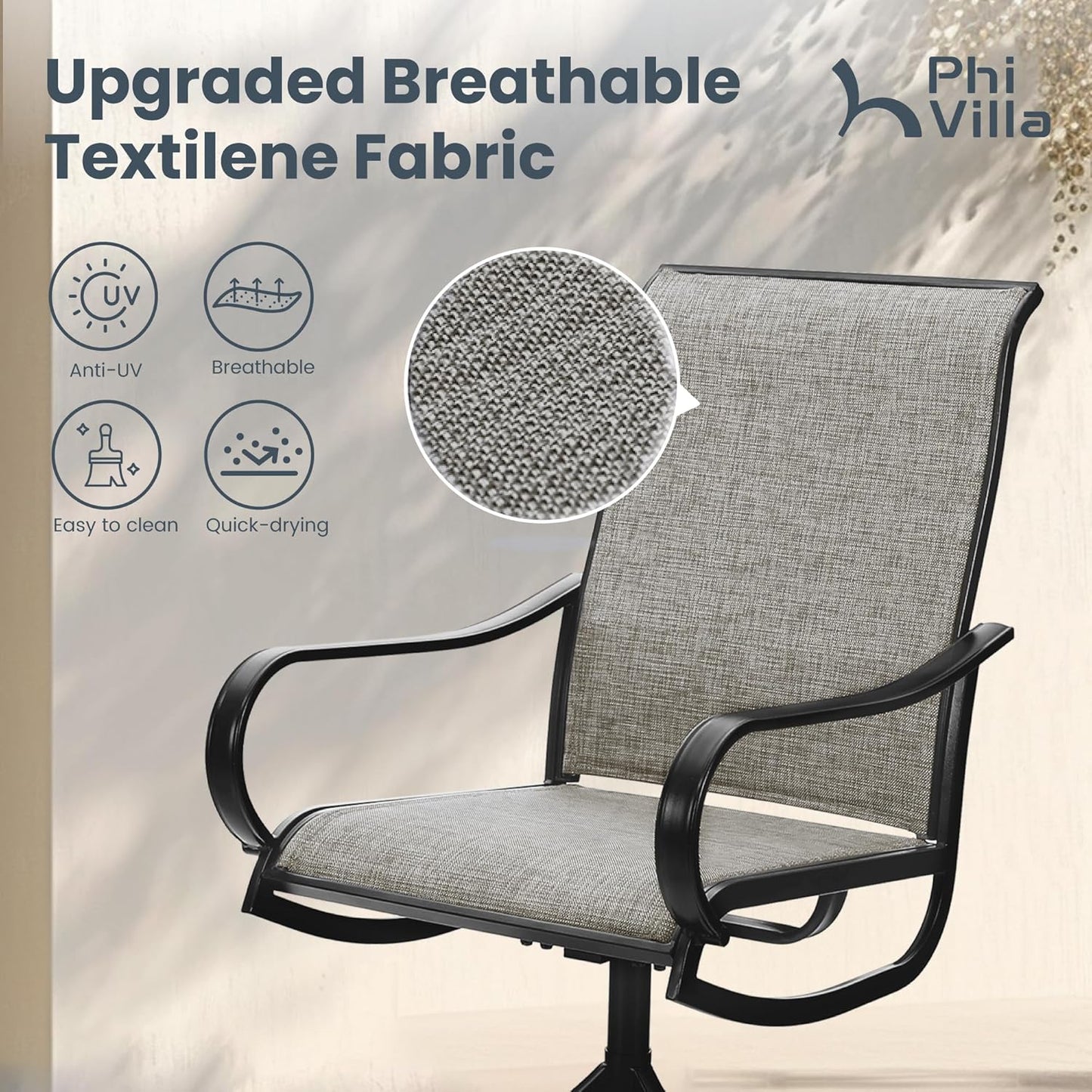 PHI VILLA 7 Piece Patio Dining Set, 6 Swivel Patio Chairs with Textilene Mesh Fabric & Rectangular Wooden-Like Dining Table(1.6"Umbrella Hole), All Weather Patio Chairs and Table Set for Deck (Brown)