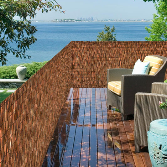 Brown 5.6FT X 16.4FT Reed Fencing Roll, Balcony Privacy Reed Shade Bamboo Fencing Garden Fence Border, Wind Block Sunshade Fence Screen for Outdoor Yard Patio Flower Bed Edge